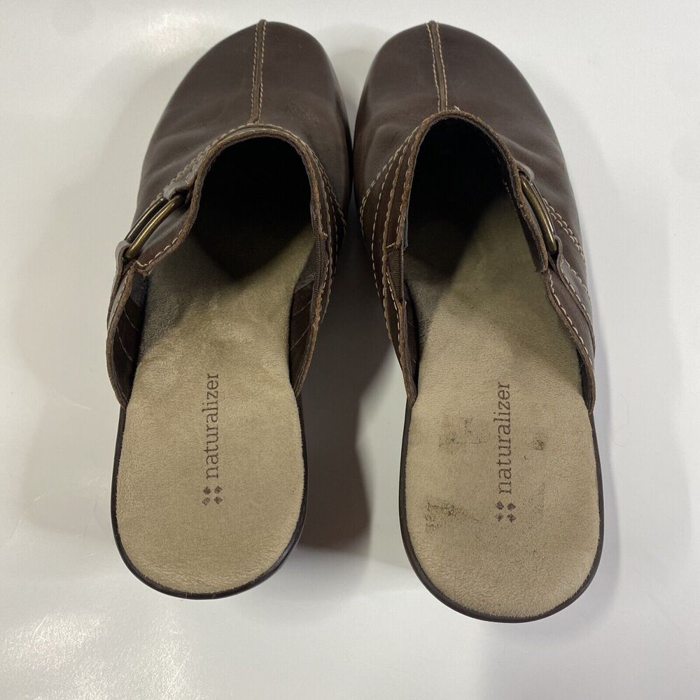 Naturalizer Brown Leather Clogs Women's Sz 10M Lial Mules S110 Metal Accents - Picture 3 of 15